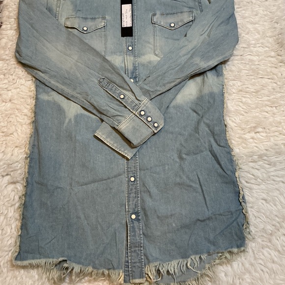 D-ID Denim Island Western Shirt Dress Small Blue New Distressed Pearl Snap Tunic - Picture 8 of 11